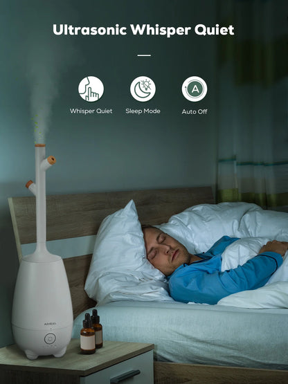 Humidifiers for Bedroom Large Room Home, 5L Top Fill Cool Mist Ultrasonic Humidifier for Baby Plants, Smart Humidistat Mode, Essential Oil Diffuser, Sleep Mode, Auto off and Ultra Quiet, White